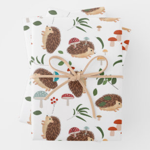 Feuille De Papier Cadeau Champignons de hérisson mignons Forêt de bois Anim