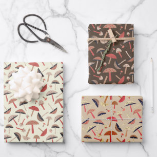 Feuille De Papier Cadeau Champignons Du Milieu Du Siècle Art Rétro
