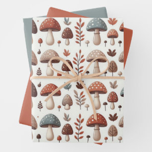 Feuille De Papier Cadeau Champignons en Marche