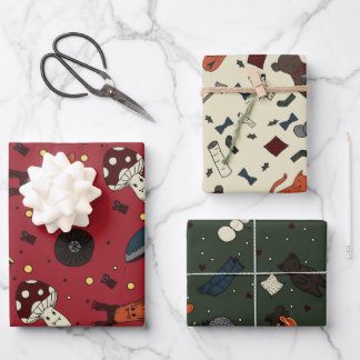 Feuille De Papier Cadeau Champignons mignons et ours, Hérisson, Souris hive