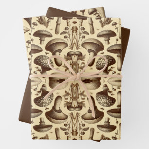 Feuille De Papier Cadeau Champignons monochromatiques