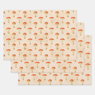 Feuille De Papier Cadeau Champignons rouges vintages