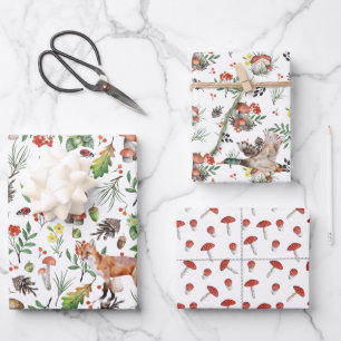 Feuille De Papier Cadeau Champignons sauvages des bois d'automne   Pack tro