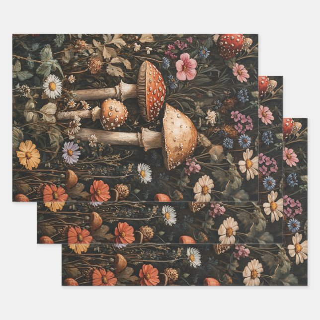 Feuille De Papier Cadeau Champignons Whimsical et découpage Fleur sauvage (Lot)