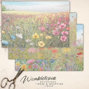 Feuille De Papier Cadeau Champs Fleurs sauvages Pastel   Découpage poids lo
