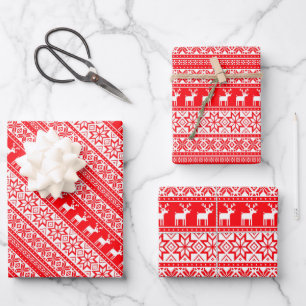 Feuille De Papier Cadeau Chandail de Noël moche vintage Nordic Reindeer