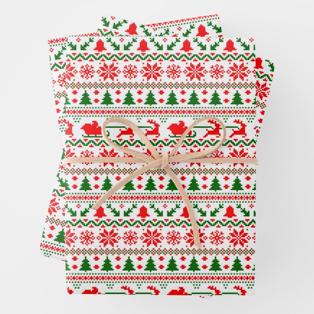Feuille De Papier Cadeau Chandail de Noël Snowflakes Reindeer Trees Père No (En situation)