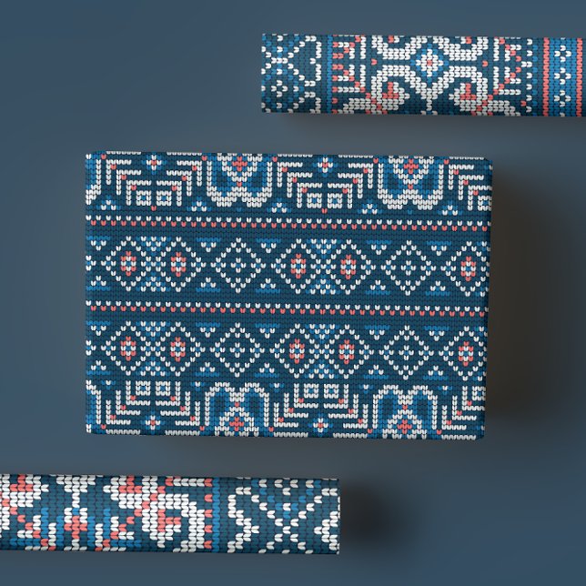 Feuille De Papier Cadeau Chandail d'hiver bleu scandinave et bracelet (Créateur téléchargé)