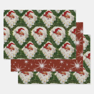 Feuille De Papier Cadeau Chandlelit Joie Vintage Père Noël
