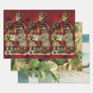 Feuille De Papier Cadeau Chant vintage de musique de Noël Père Noël