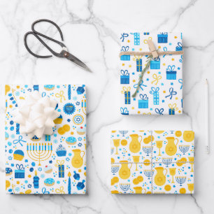 Feuille De Papier Cadeau Chanukah Ensemble mixte de Menorah & bougies Motif