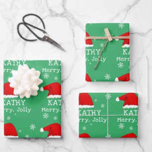 Feuille De Papier Cadeau Chapeau de Père Noël Rouge Vert Flocon de Neige En