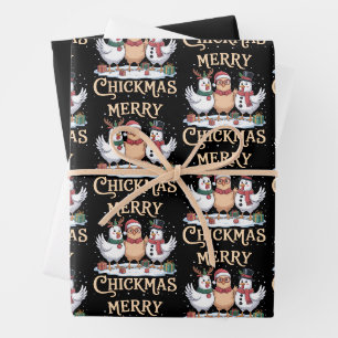 Feuille De Papier Cadeau Chapeau de Santa Noël de poulet Joyeux Chickmas Fe