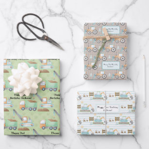 Feuille De Papier Cadeau Chariot de construction aquarelle