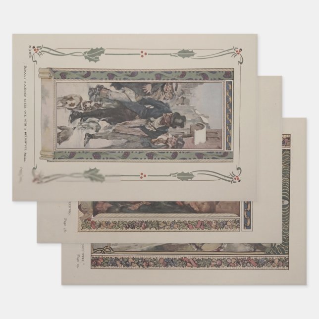 Feuille De Papier Cadeau Charles Dickens' A Christmas Carol 1914 Gift Wrap  (Lot)