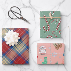 Feuille De Papier Cadeau Charmant motif moderne plaid vert l rouge Noël