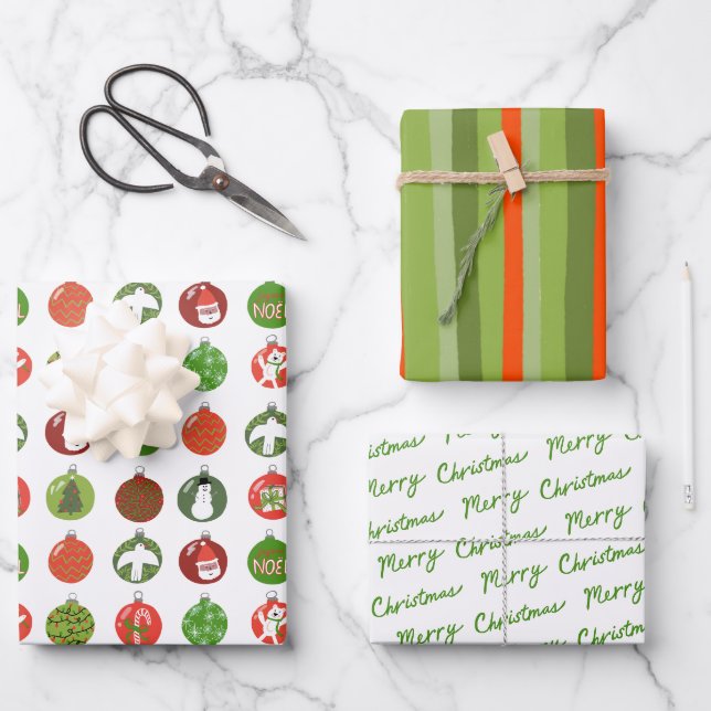 Feuille De Papier Cadeau Charmante Noël Ornements Noël Xmas Stripes Variété (Recto)