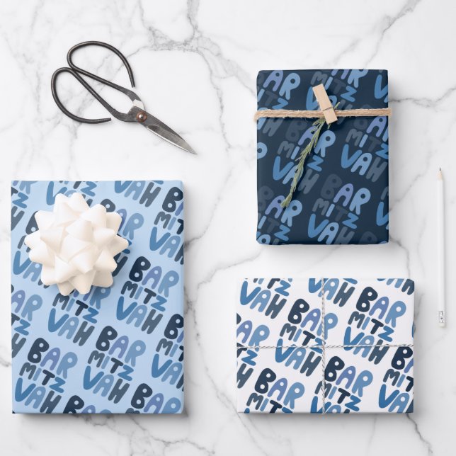 Feuille De Papier Cadeau Charming Bar Mitzvah Handlett Jewish Blue Fun (Recto)