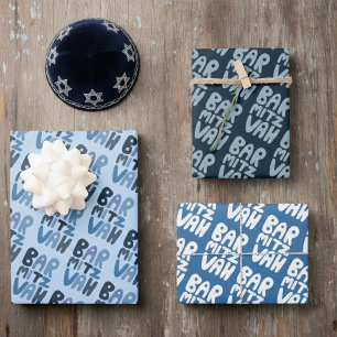 Feuille De Papier Cadeau Charming Bar Mitzvah Handlett Jewish Blue Fun