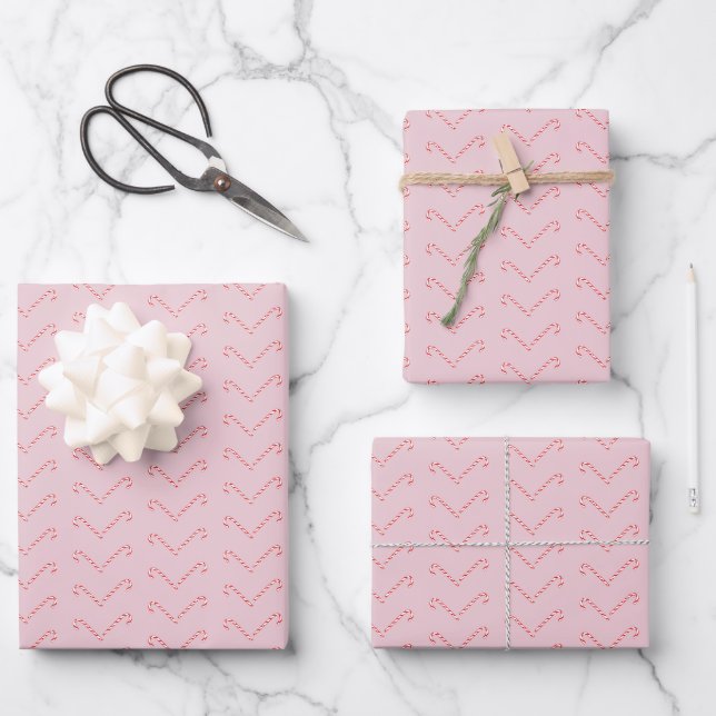Feuille De Papier Cadeau Charming Blush Rose Sweet Sucre de canne Cadeau (Recto)