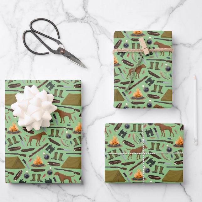 Feuille De Papier Cadeau Chasse Camping Tente Camping Motif de tir (Recto)