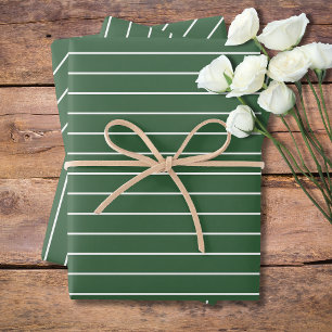 Feuille De Papier Cadeau Chasseur Vert et blanc mince Horizontal rayé