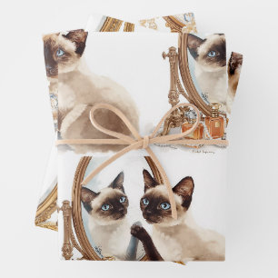 Feuille De Papier Cadeau Chat avec miroir