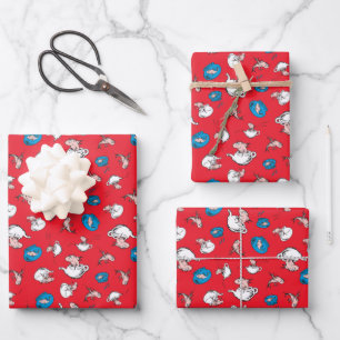 Feuille De Papier Cadeau Chat dans le Chapeau Le Poisson Rouge Motif