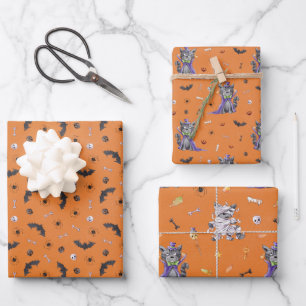 Feuille De Papier Cadeau Chat de Halloween drôle