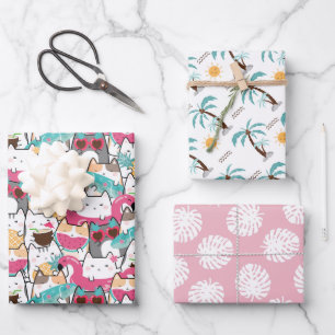 Feuille De Papier Cadeau Chat d'été arbre tropical