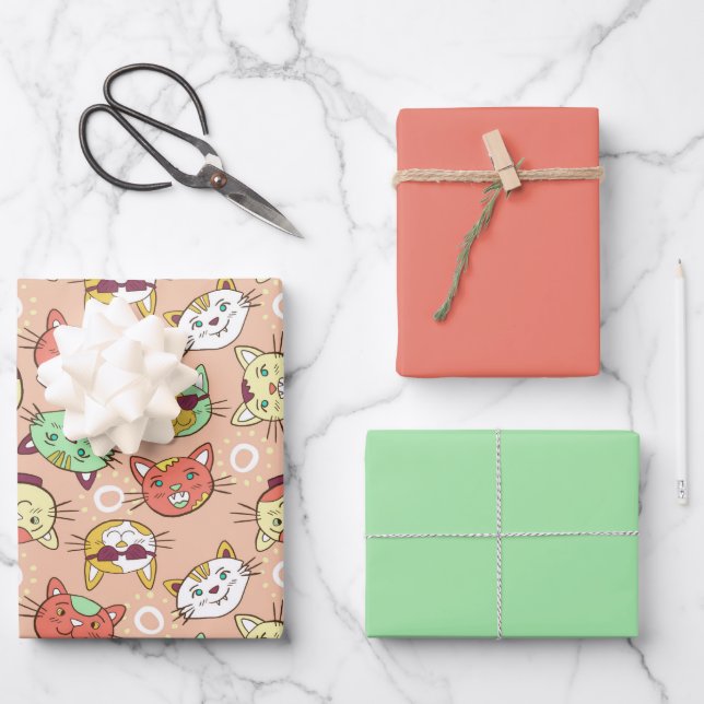 Feuille De Papier Cadeau Chat en Lunettes de soleil Motif (Recto)