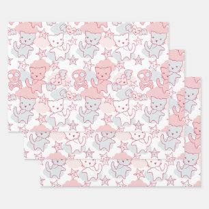 Feuille De Papier Cadeau Chat Goth Crâne Style Japonais Kawaii Cœur Nuage