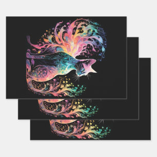 Feuille De Papier Cadeau Chat Holographique Spectral : Un Prisme d'Élégance