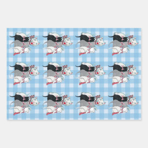 Feuille De Papier Cadeau Chat Mère Heureux Avec Trois Chatons Plaid