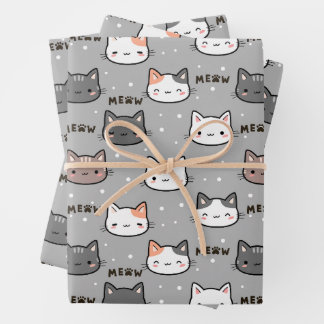 Feuille De Papier Cadeau Chat mignon en gris