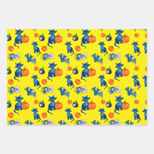 Feuille De Papier Cadeau Chat noir citrouille brassée de sorcière Design Ha