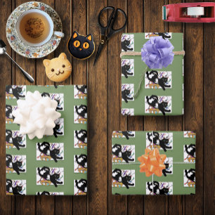 Feuille De Papier Cadeau Chat noir de l'artiste
