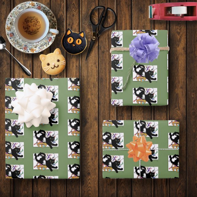 Feuille De Papier Cadeau Chat noir de l'artiste (Créateur téléchargé)