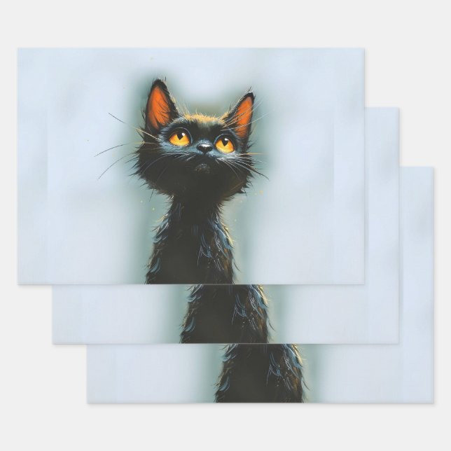 Feuille De Papier Cadeau Chat noir enchanté (Lot)