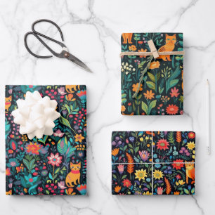 Feuille De Papier Cadeau Chat orange