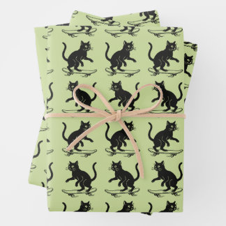 Feuille De Papier Cadeau Chat qui fait du skateboard