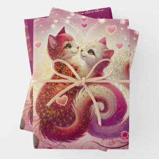 Feuille De Papier Cadeau Chat Retro Maroon -