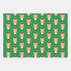 Feuille De Papier Cadeau Chat roux tabby de Noël