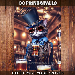 Feuille De Papier Cadeau Chat steampunk avec chapeau haut-de-forme et lunet