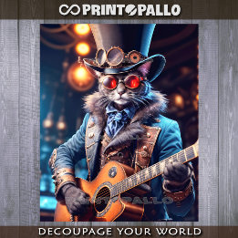 Feuille De Papier Cadeau Chat steampunk avec chapeau haut-de-forme et lunet