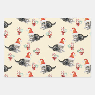 Feuille De Papier Cadeau Chat & Sucre de canne de Noël, Hommes Femmes & Enf