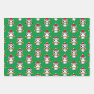 Feuille De Papier Cadeau Chat tabby gris de Noël