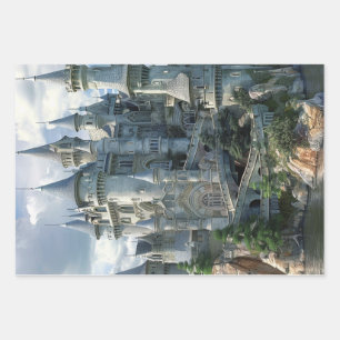 Feuille De Papier Cadeau Châteaux d'architecture médiévale Découpage
