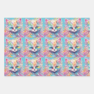 Feuille De Papier Cadeau Chatons arc-en-ciel