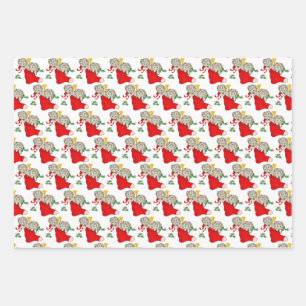 Feuille De Papier Cadeau Chatons de Noël Vintage et Chiot